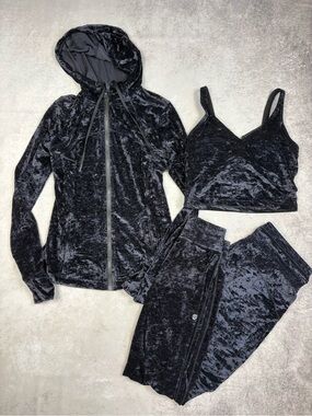 Lululemon Black Crushed Velvet Velour Three Piece Set